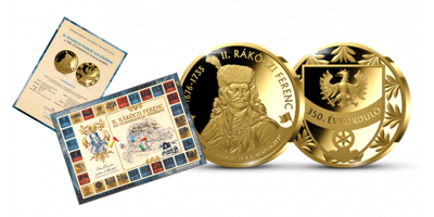 II. Rákóczi Ferenc színarannyal bevont érem Tanúsítvánnyal és Társasjátékkal